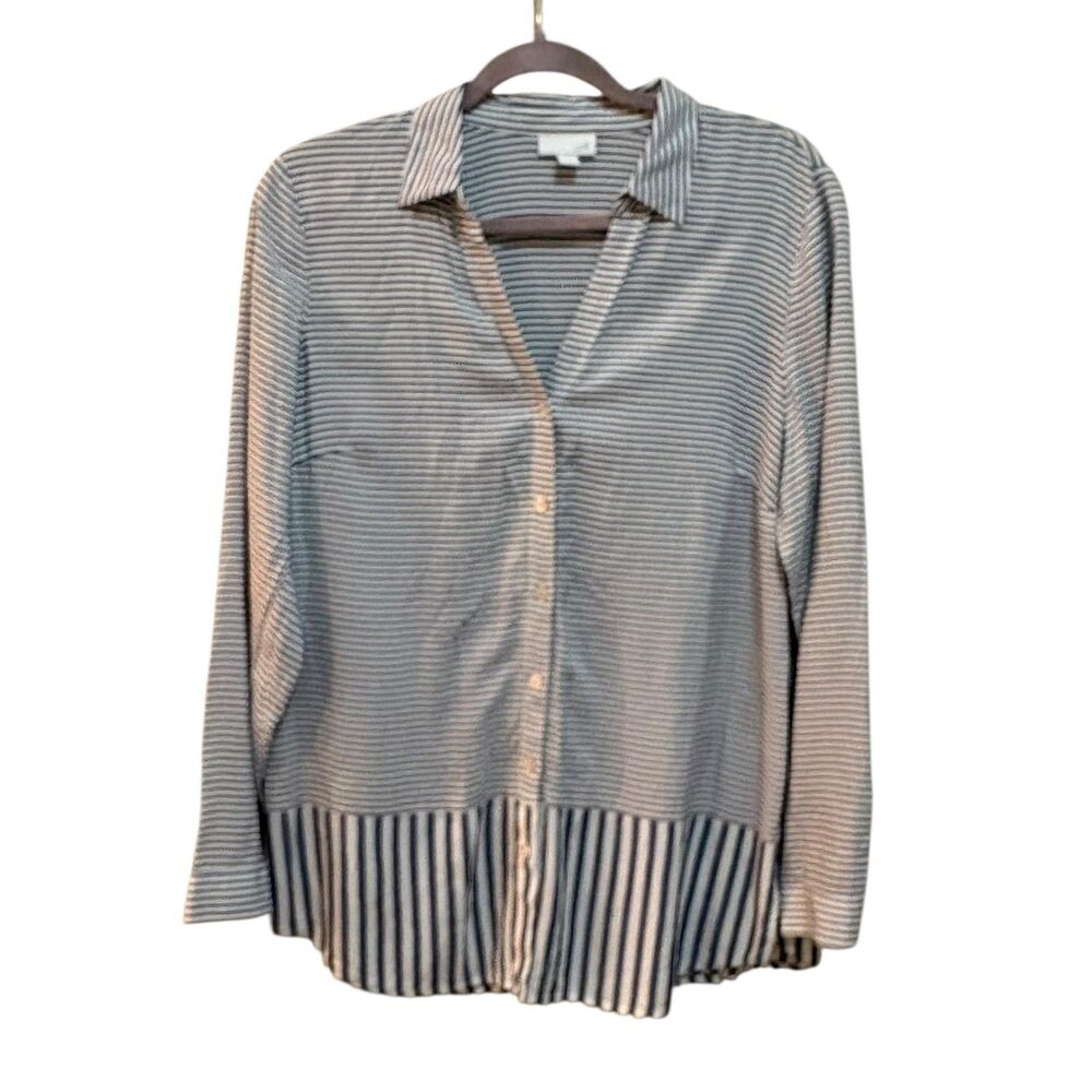 J Jill Shirt Womens Small Blue Striped Button Front Long Sleeve Collared Top - Picture 2 of 6